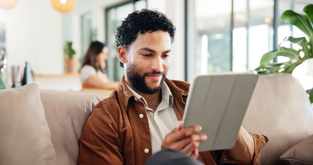 man using tablet